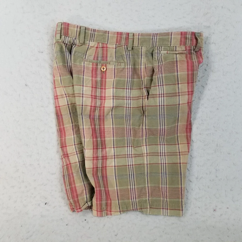 Banana Republic Shorts Mens 36 Brown Red Plaid Cotton Flat Front Casual Chino